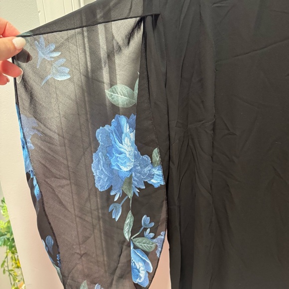 Grace Karin Black Floral Chiffon‎ Dress NWT size 22W Split Sleeve Blue Flowers - Picture 3 of 11